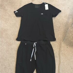 Figs Black Joggers with Gray Drawstring